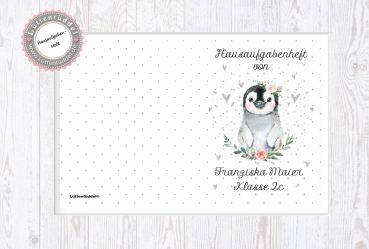 Preview: zuckersüßer Schulheft Umschlag Pinguin Hausaufgabenheft in seperater Hochwertiger Hülle von Lüttentüddel®